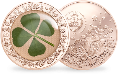 Monnaie en argent massif dorée à l'or rose « Porte-bonheur - Trèfle à quatre feuilles » Palau 2021